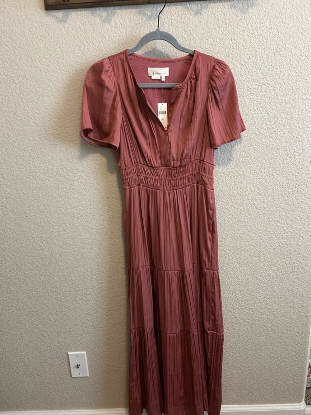 Anthropology Brand Rose Dust Pink Pleated Maxi Dress